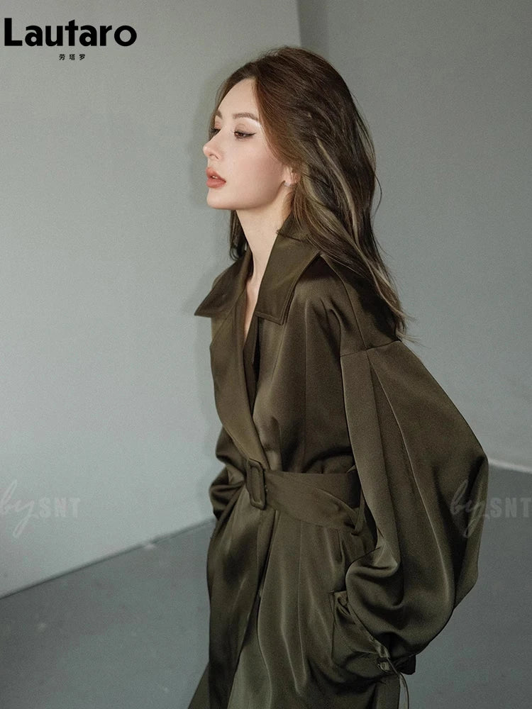 Long Flowy Dark Green Trench Coat