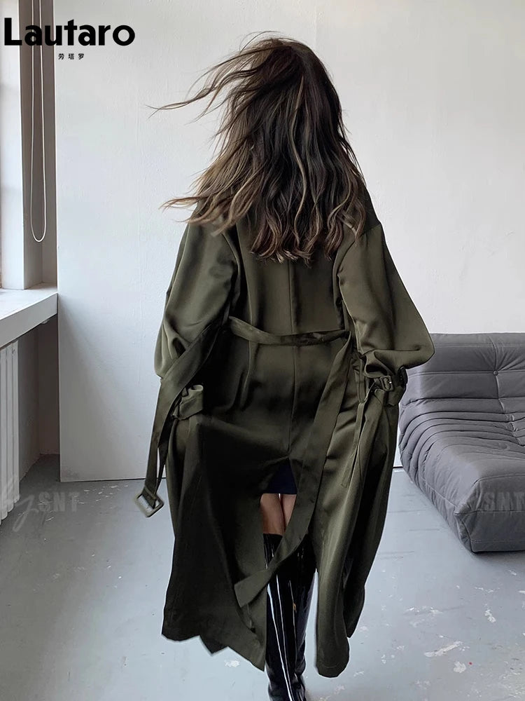 Long Flowy Dark Green Trench Coat