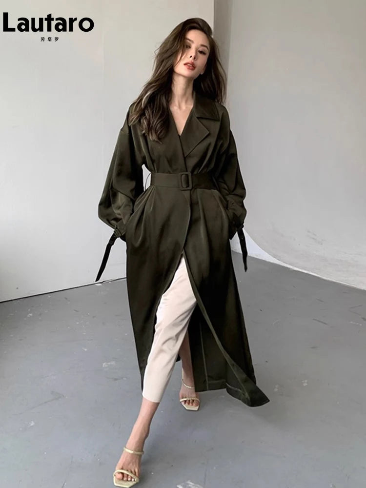 Long Flowy Dark Green Trench Coat